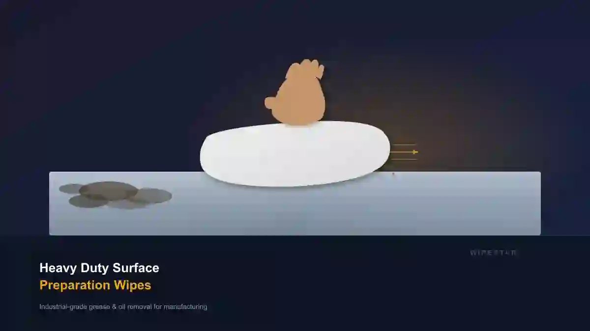 Heavy duty surface preparation wipes used for removing grease from an industrial metal surface before coating