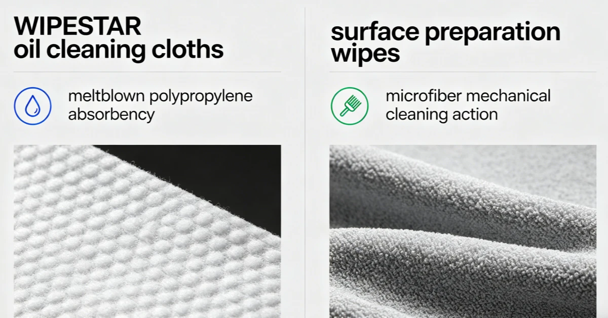 WIPESTAR oil cleaning cloths and surface preparation wipes compared — meltblown polypropylene absorbency vs microfiber mechanical cleaning action