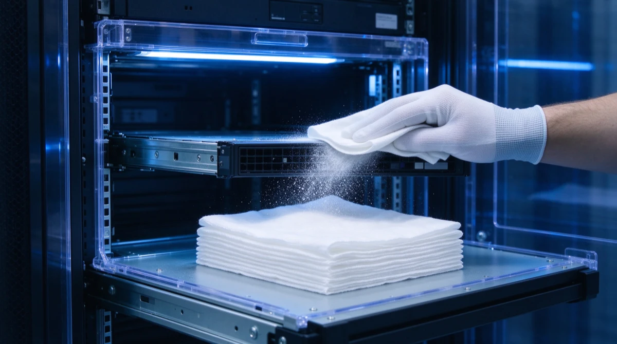 Data center cleaning wipes used for server room dust control and ESD-safe wiping of rack equipment