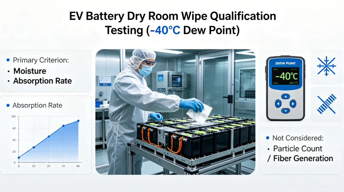 Cleanroom wipes for EV battery cell manufacturing in dry room environment at minus 40 degree dew point
