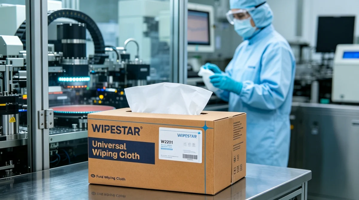 Cleanroom wipes for semiconductor wafer fabrication in ISO Class 1 cleanroom environment
