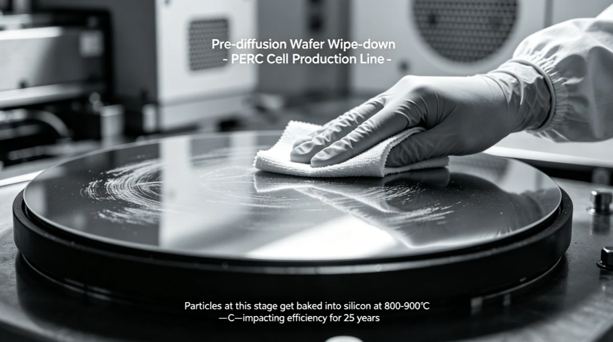 Cleanroom wipes for solar cell photovoltaic wafer pre-diffusion surface preparation cleaning