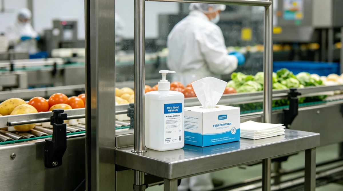 Food grade sanitizing wet wipes for FDA compliant food manufacturing HACCP surface sanitization