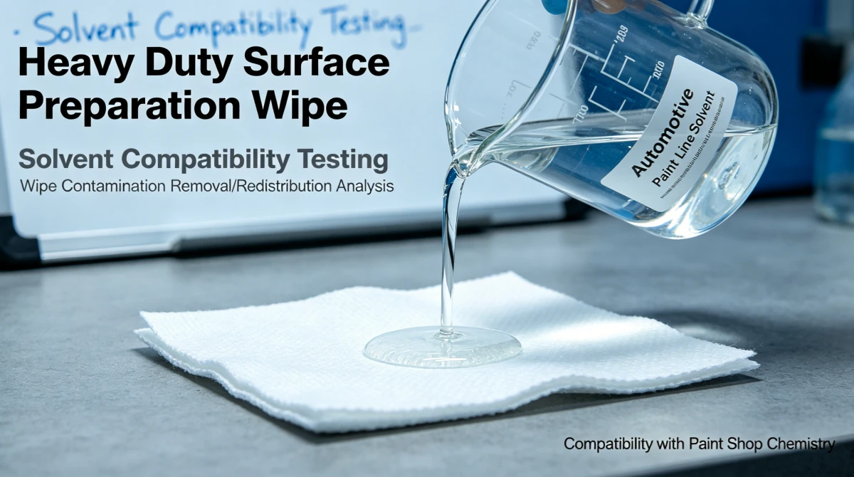 Heavy duty surface preparation wipes for automotive paint line solvent compatibility testing