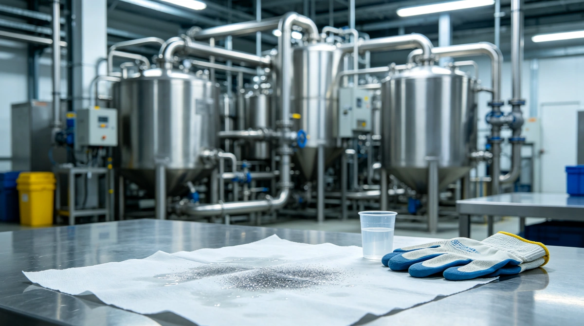 Industrial wiping cloths used in lithium battery recycling hydrometallurgical processing facility for chemical resistance cleaning