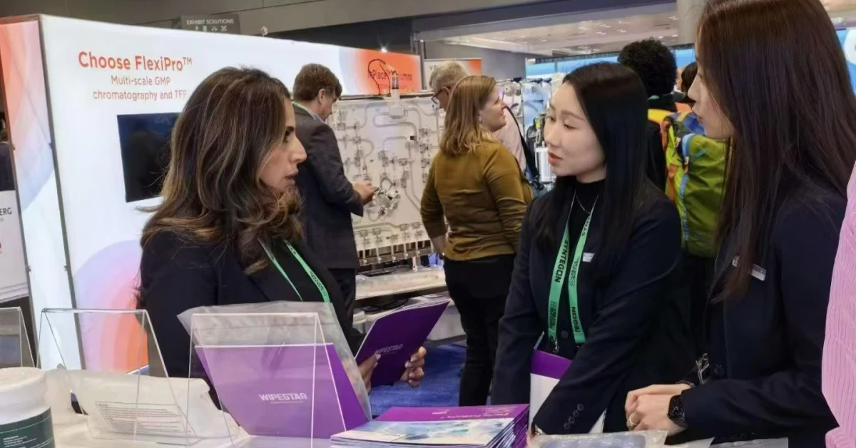 WIPESTAR team group photo at INTERPHEX 2026 North American debut — sterile cleanroom solutions by MRC Group